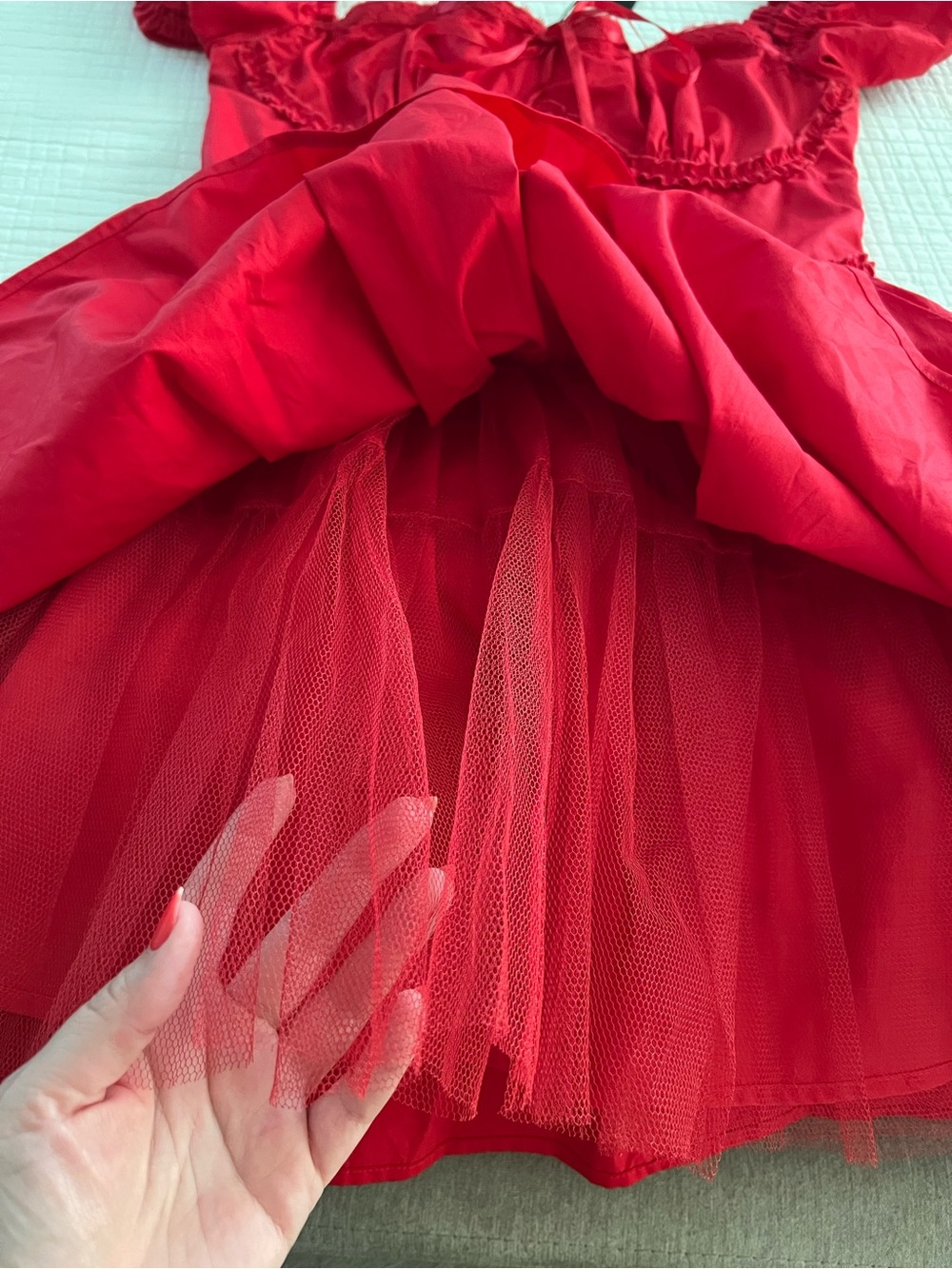 Sweet Corset Red Mini Dress with Puff Sleeves - Picture 7 of 7